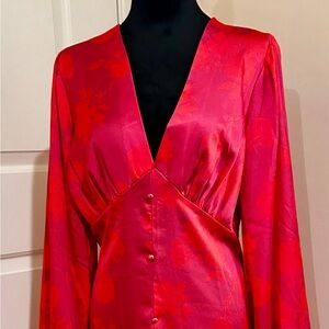 Boohoo Floral Printed Satin Plunged Dress Size (16)